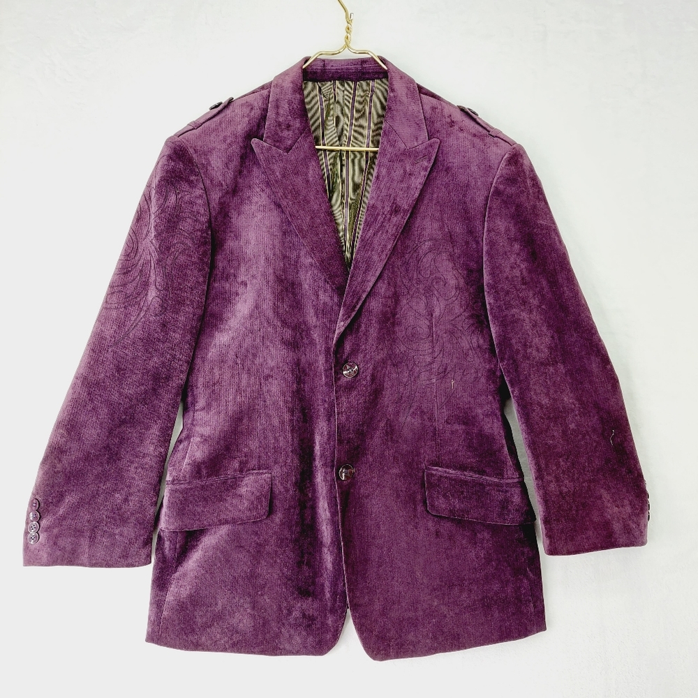 Inserch Italy Sportscoat Deep Purple Velvet Flap Pocket Suit Jacket Blazer Z18